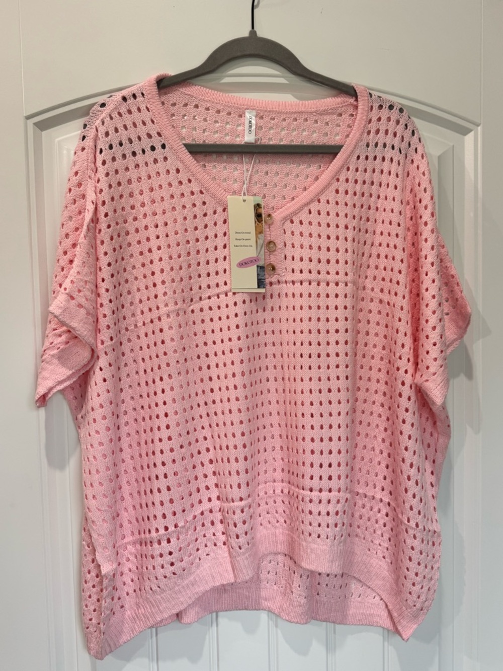 Dokotoo Pink Open Knit Sweater 2XL NWT Lightweight Beach Coverup